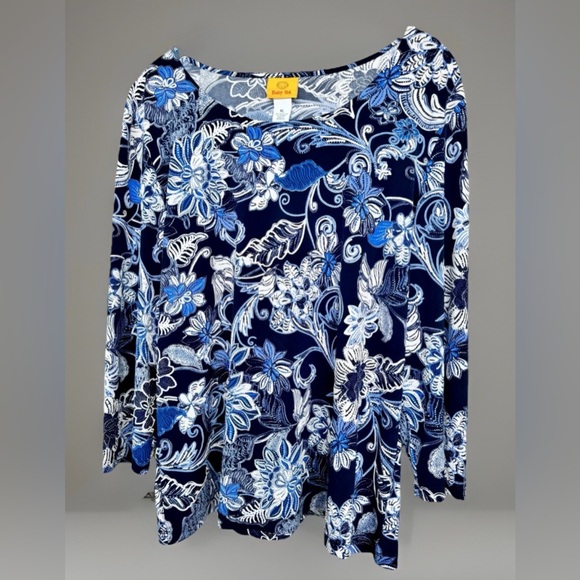 Ruby Rd Womens Jersey Knit Top Navy White Blue Floral 3/4 Length Sleeves Size XL - Picture 1 of 15